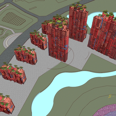  高层住宅楼鸟瞰su模型 