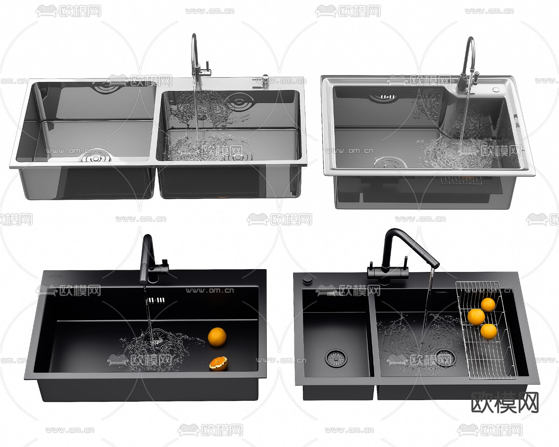 现代不锈钢水槽 洗手池3d模型下载