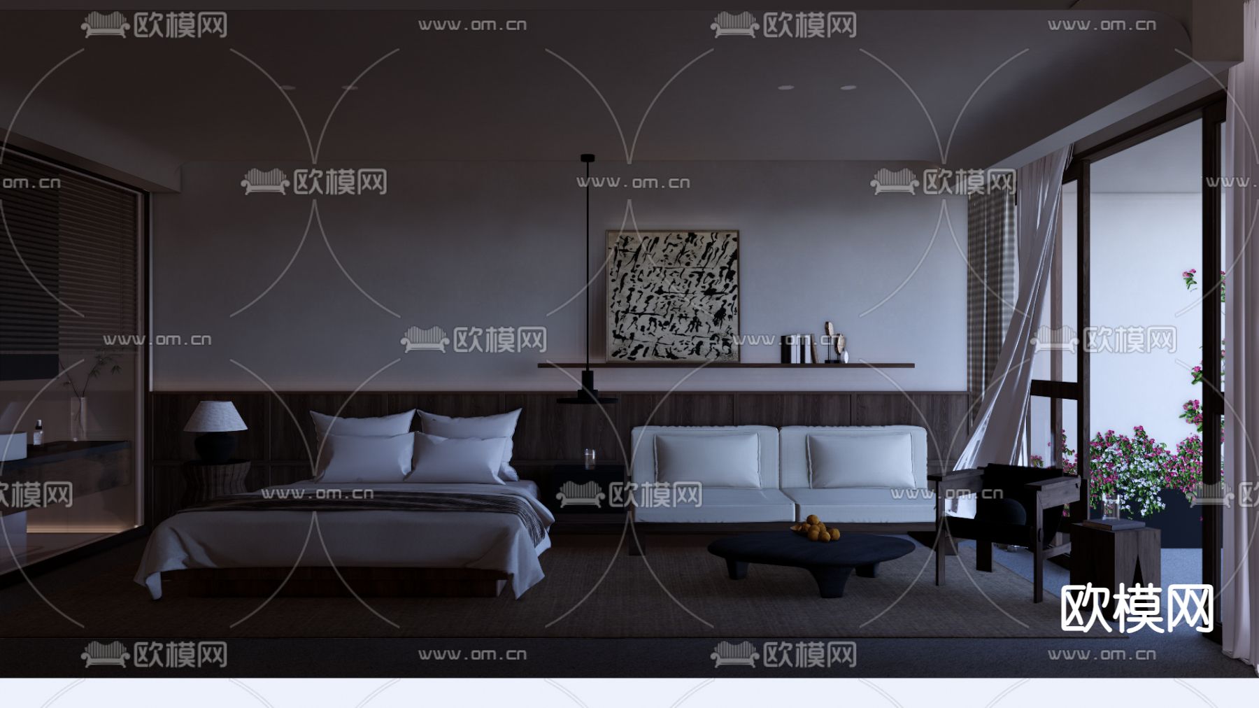 侘寂风民宿 卧室su模型下载（渲染图2）