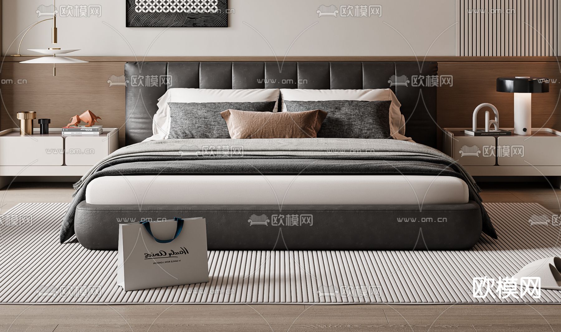 现代双人床su模型下载（渲染图2）