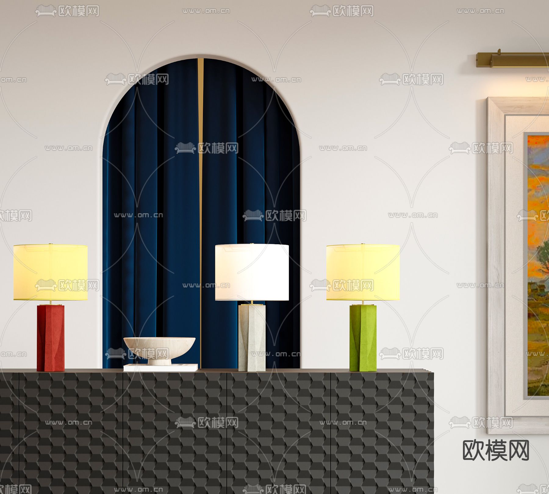 美式台灯su模型下载（渲染图2）