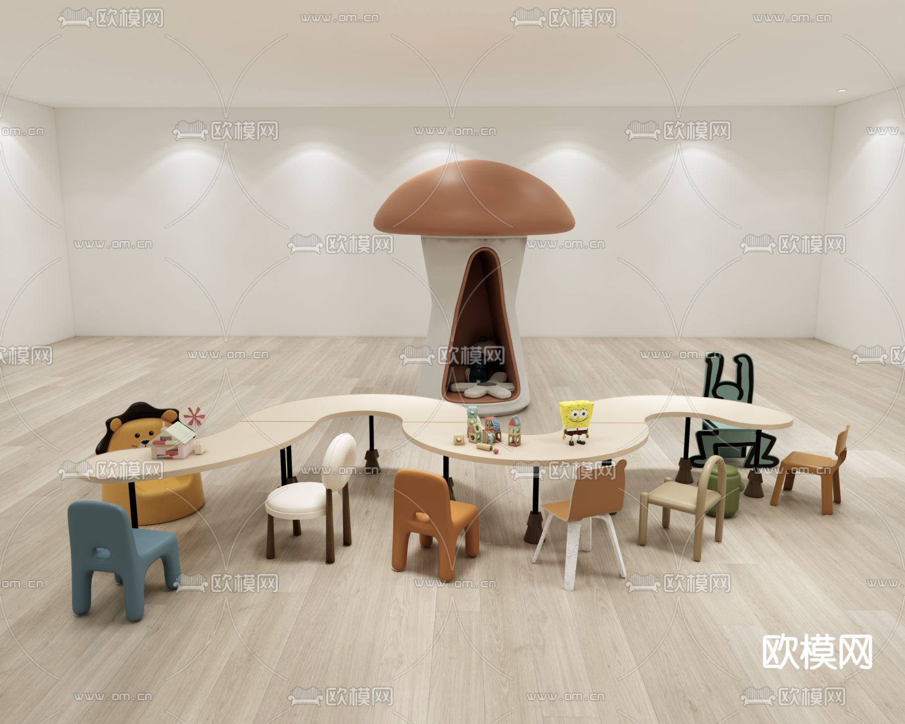 现代儿童桌椅su模型下载（渲染图3）