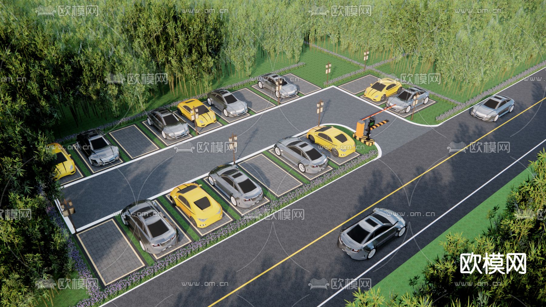 路边生态停车场 智慧停车场su模型