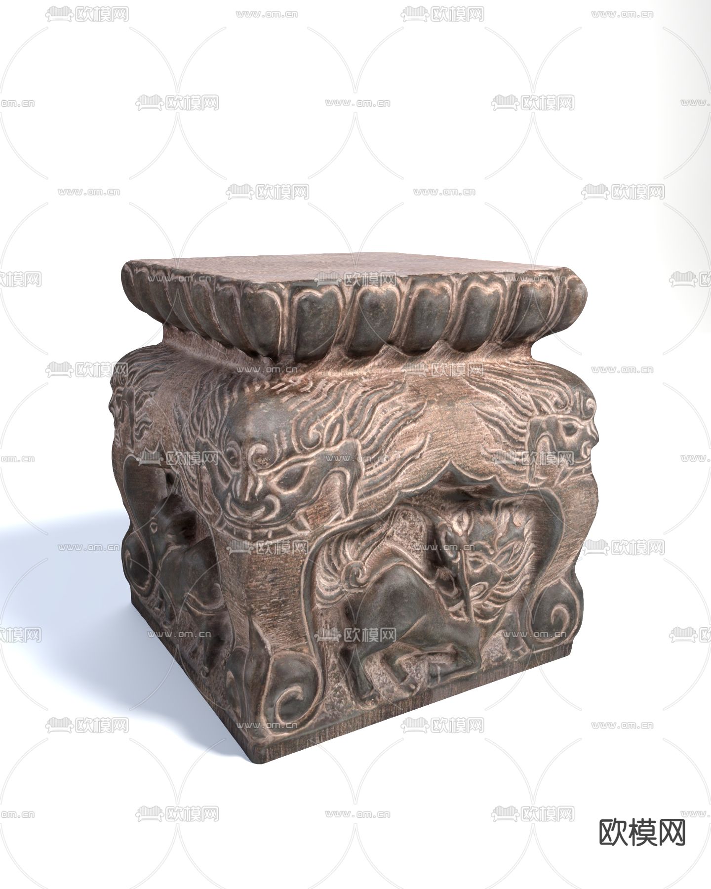 新中式青石墩 柱顶石 底座3d模型下载（渲染图2）