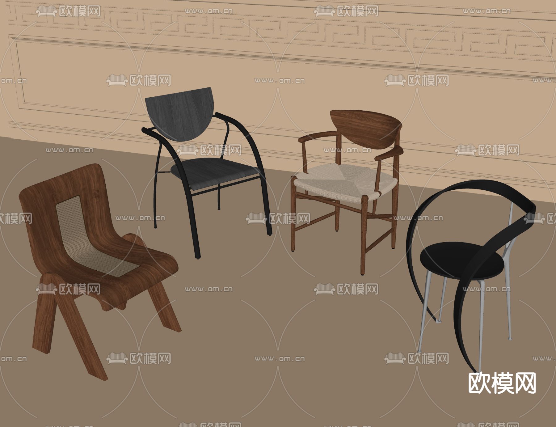 中古风餐椅 单椅 休闲椅su模型下载（渲染图1）