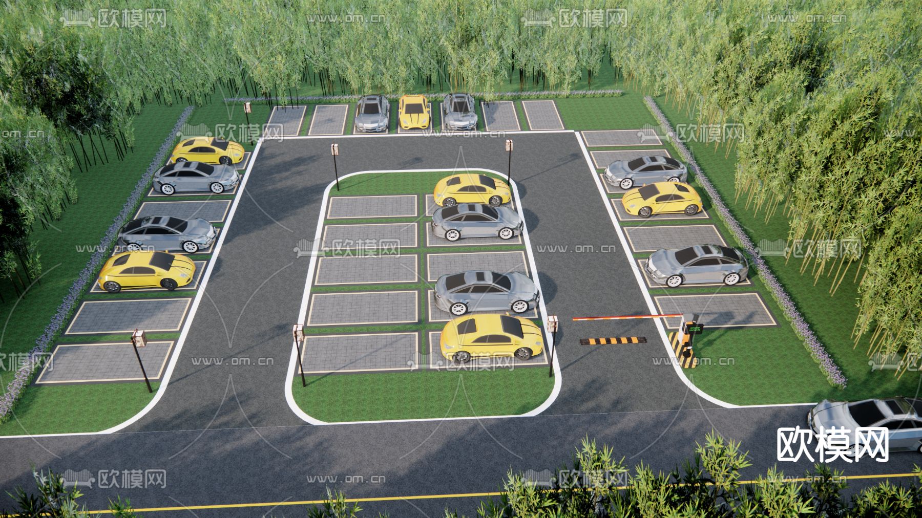 路边生态停车场 智慧停车场su模型