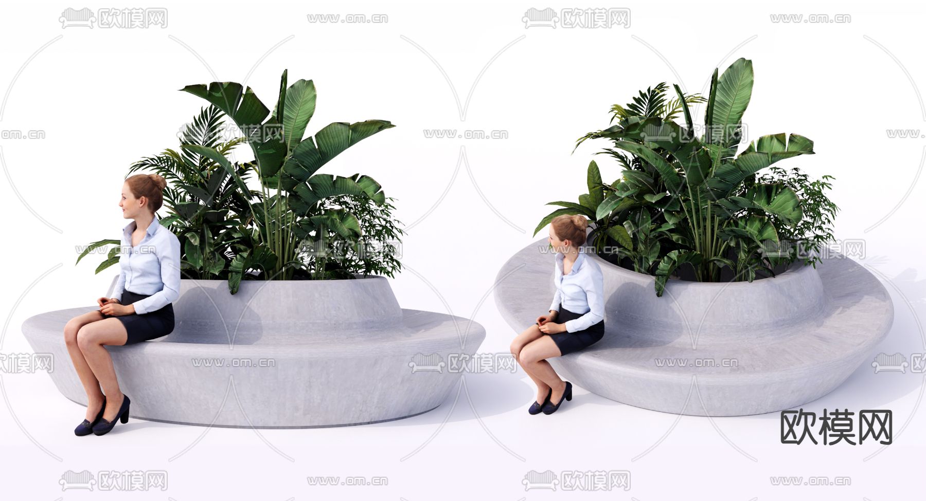 树池座凳 景观座椅 花坛 花箱su模型下载（渲染图2）