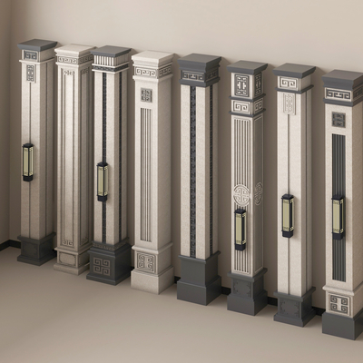  新中式柱子 角柱 别墅柱子su模型 