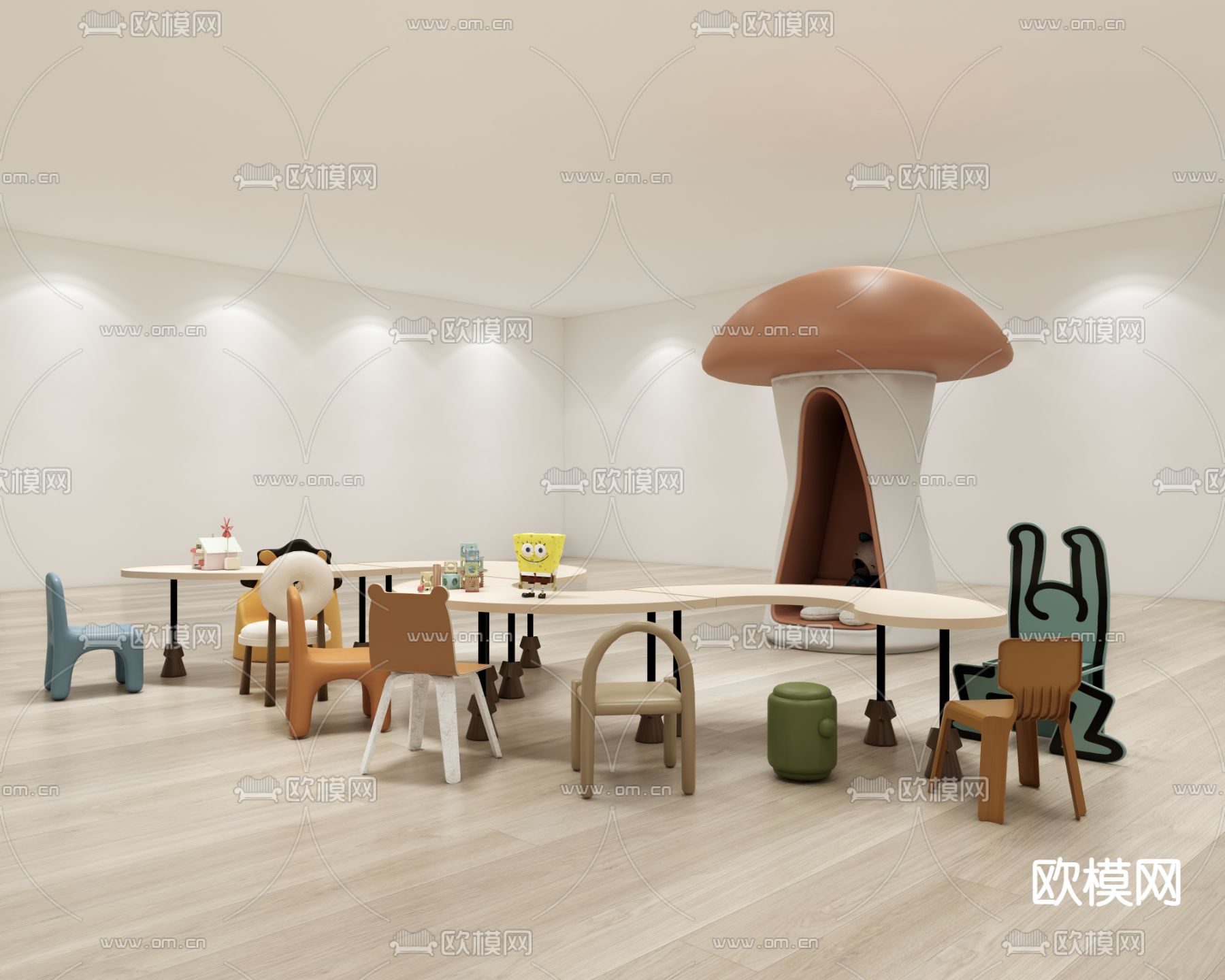 现代儿童桌椅su模型下载（渲染图2）