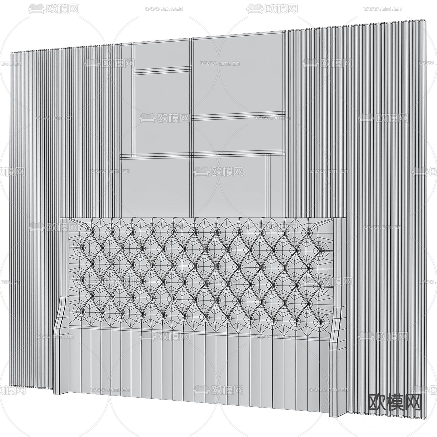 欧式背景板 护墙板3d模型下载（渲染图2）