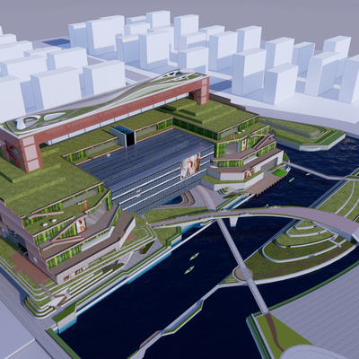  商业综合体鸟瞰su模型 