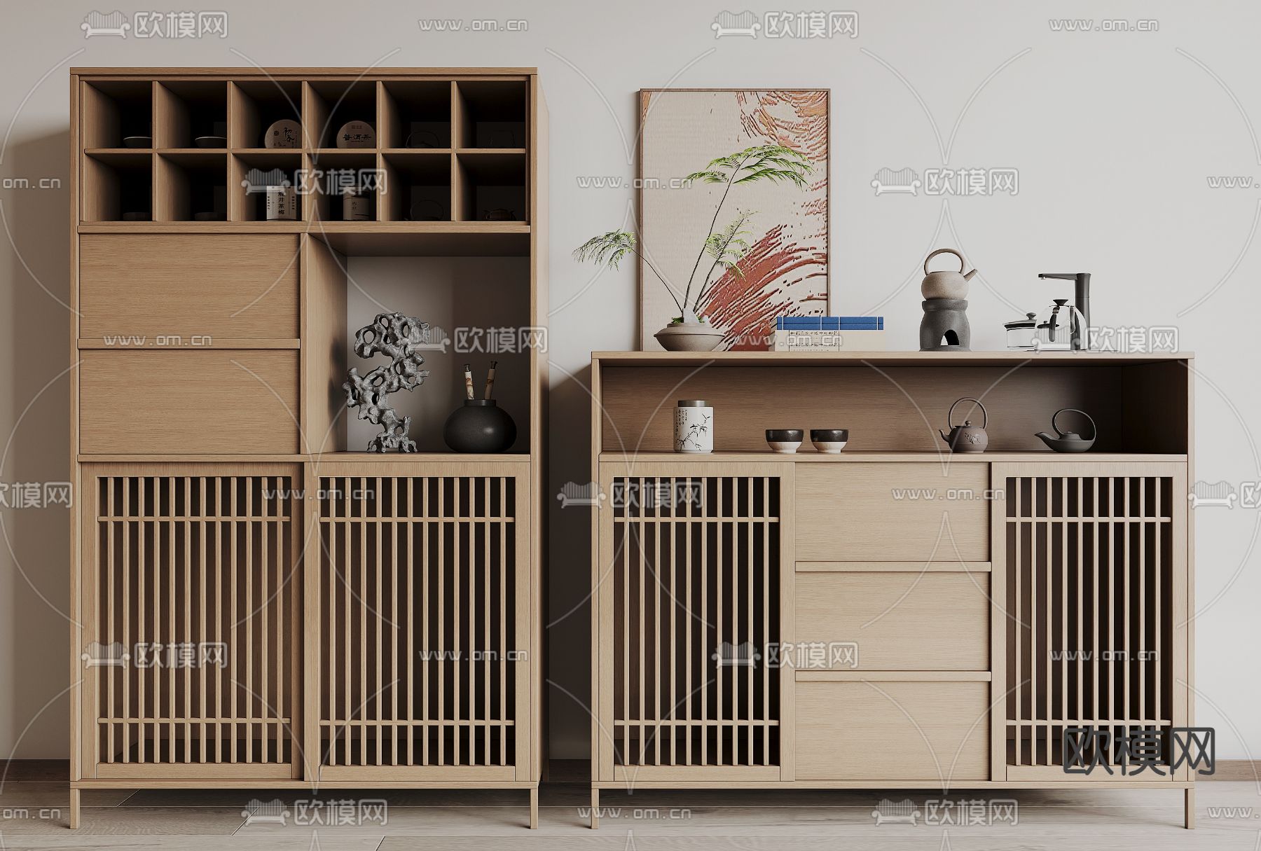 新中式茶柜3d模型下载