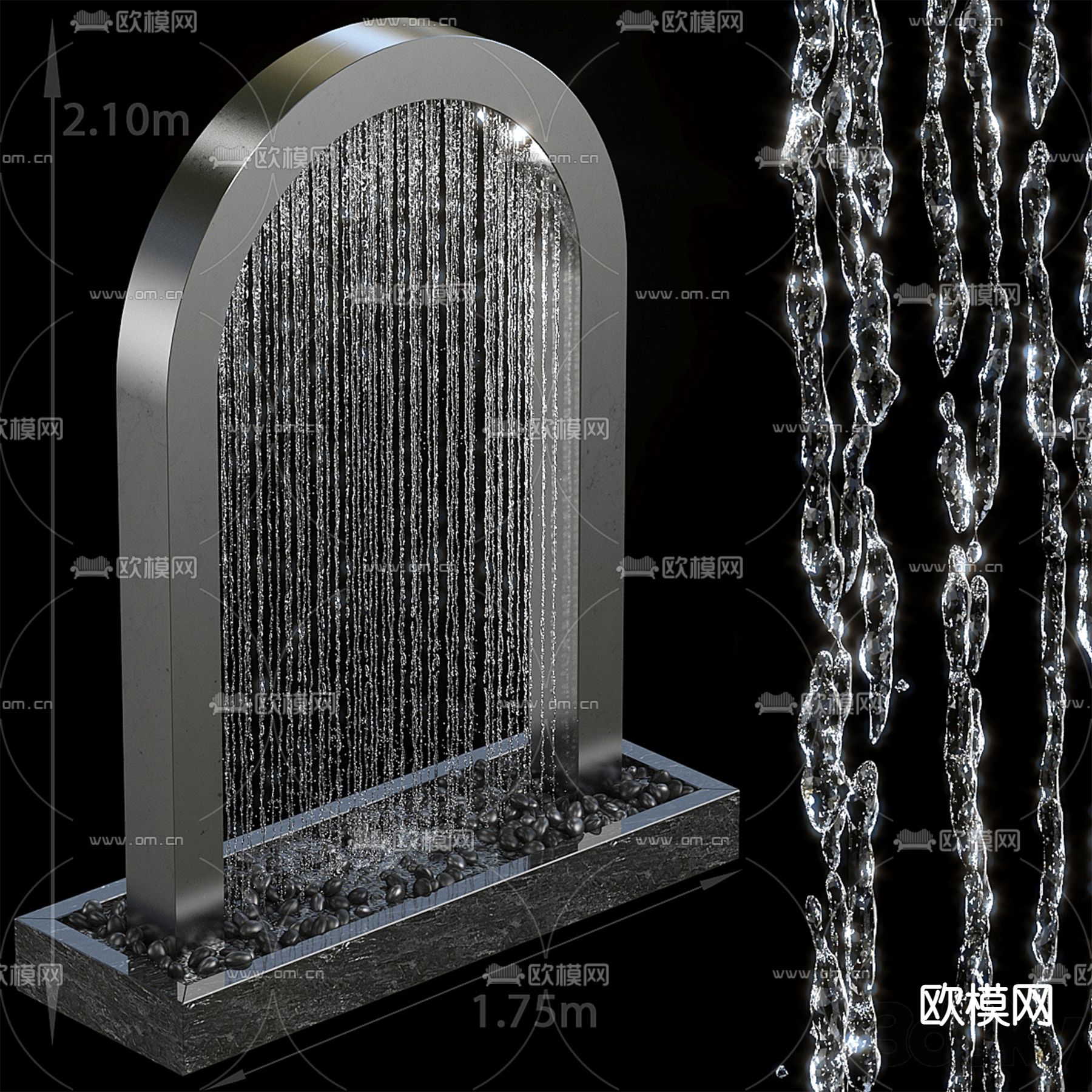 现代水幕 瀑布 喷泉3d模型下载
