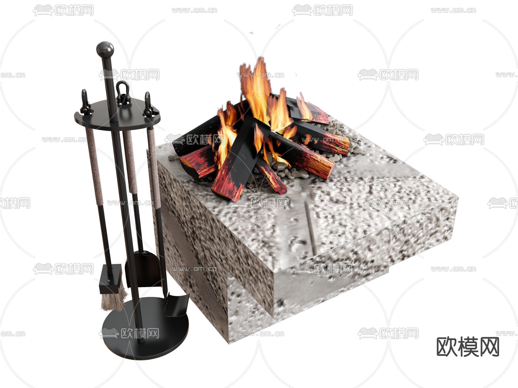现代壁炉 火炉柴火su模型下载（渲染图2）