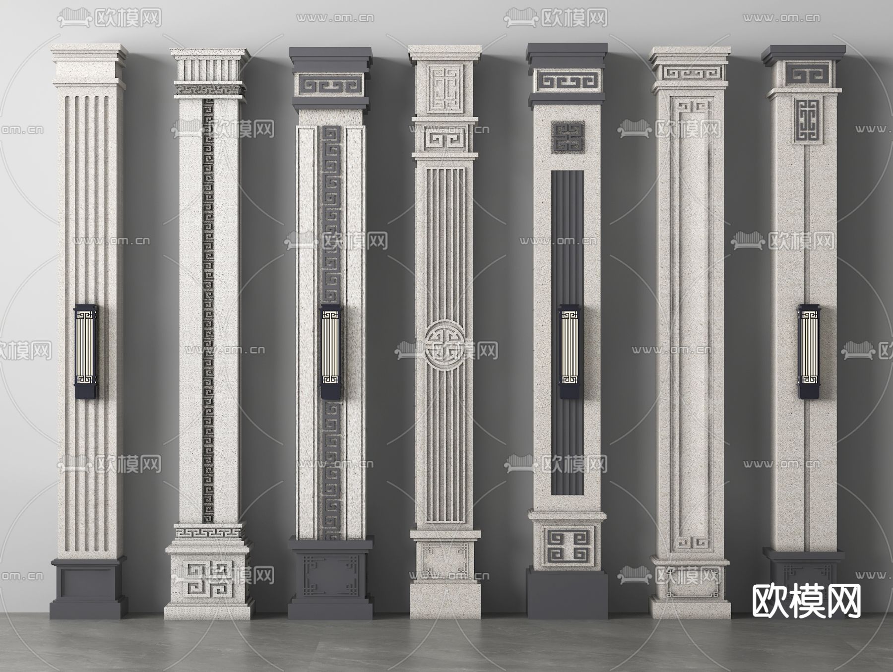 新中式柱子 角柱 别墅柱子su模型下载（渲染图2）