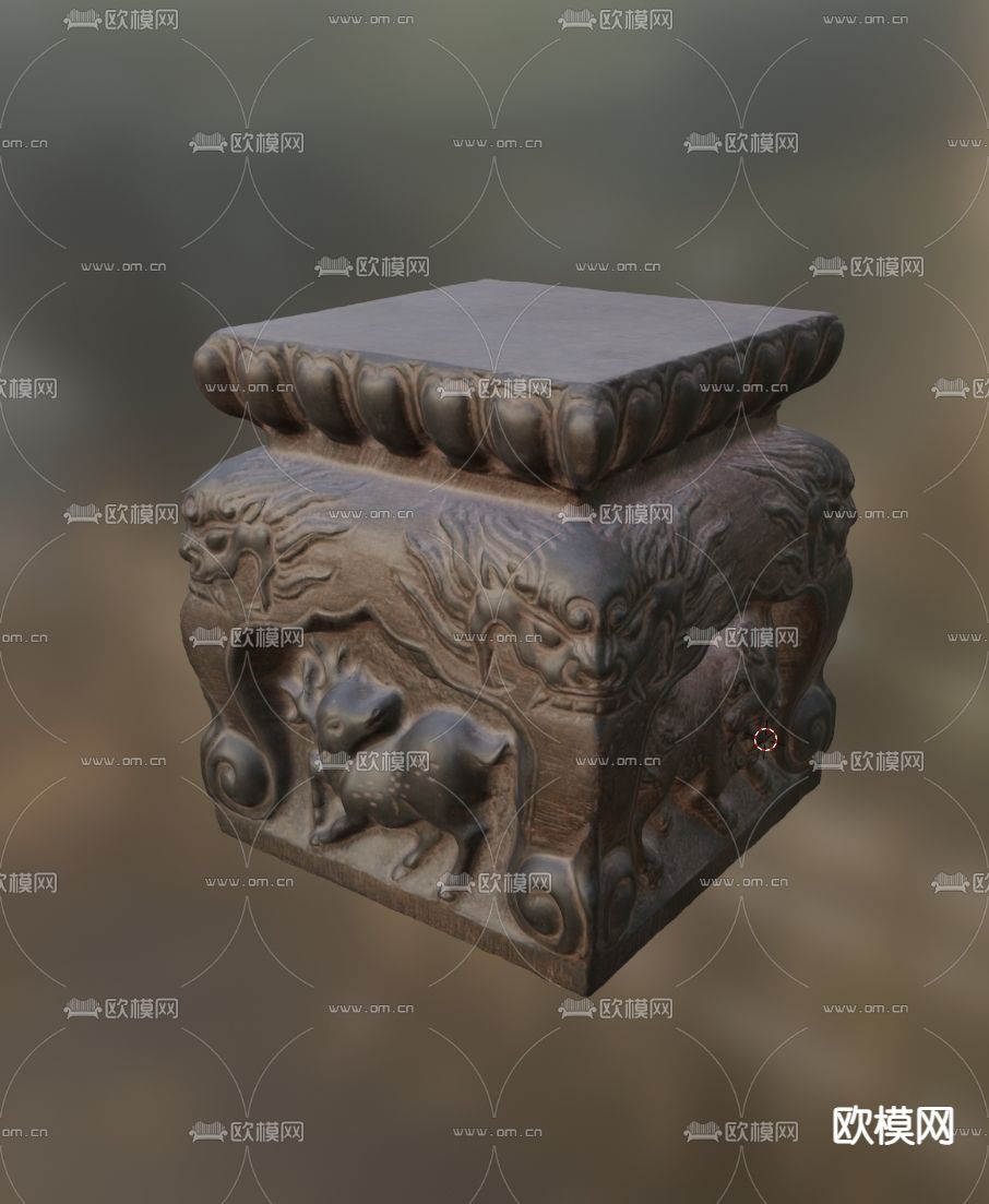 新中式青石墩 柱顶石 底座3d模型下载（渲染图3）