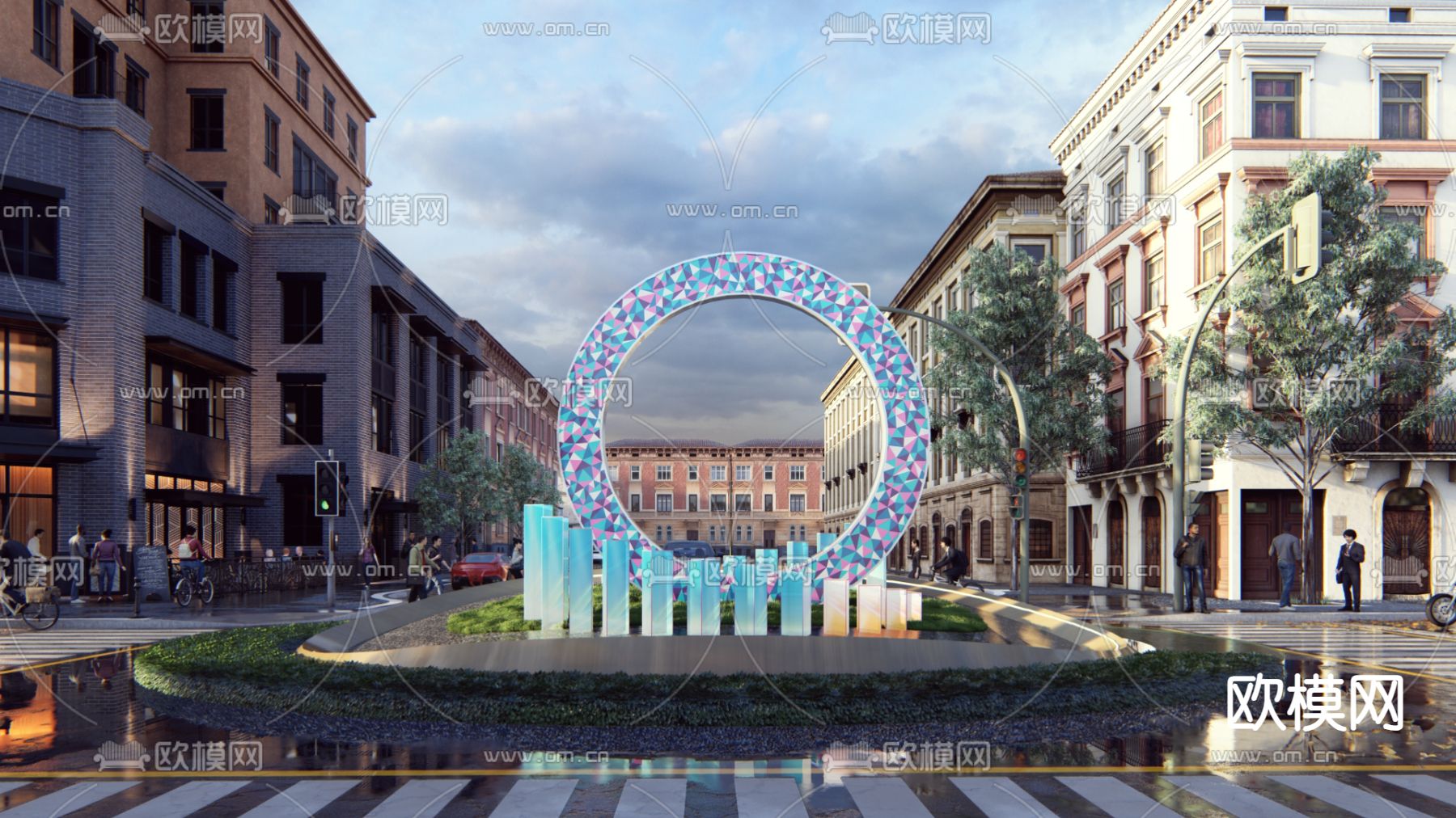 圆形雕塑小品 水景雕塑su模型下载（渲染图1）