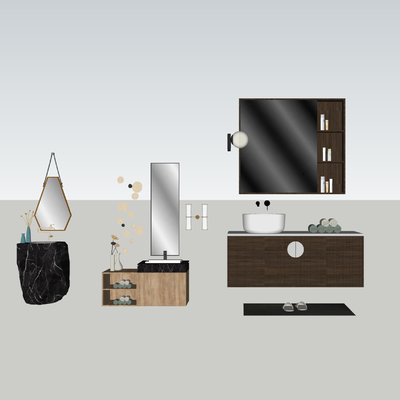  浴室柜 洗手台 镜柜su模型 