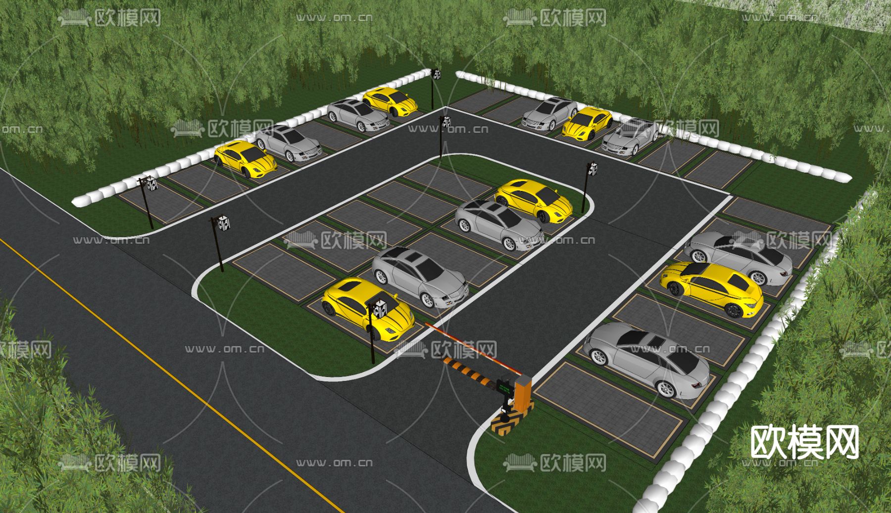 路边生态停车场 智慧停车场su模型
