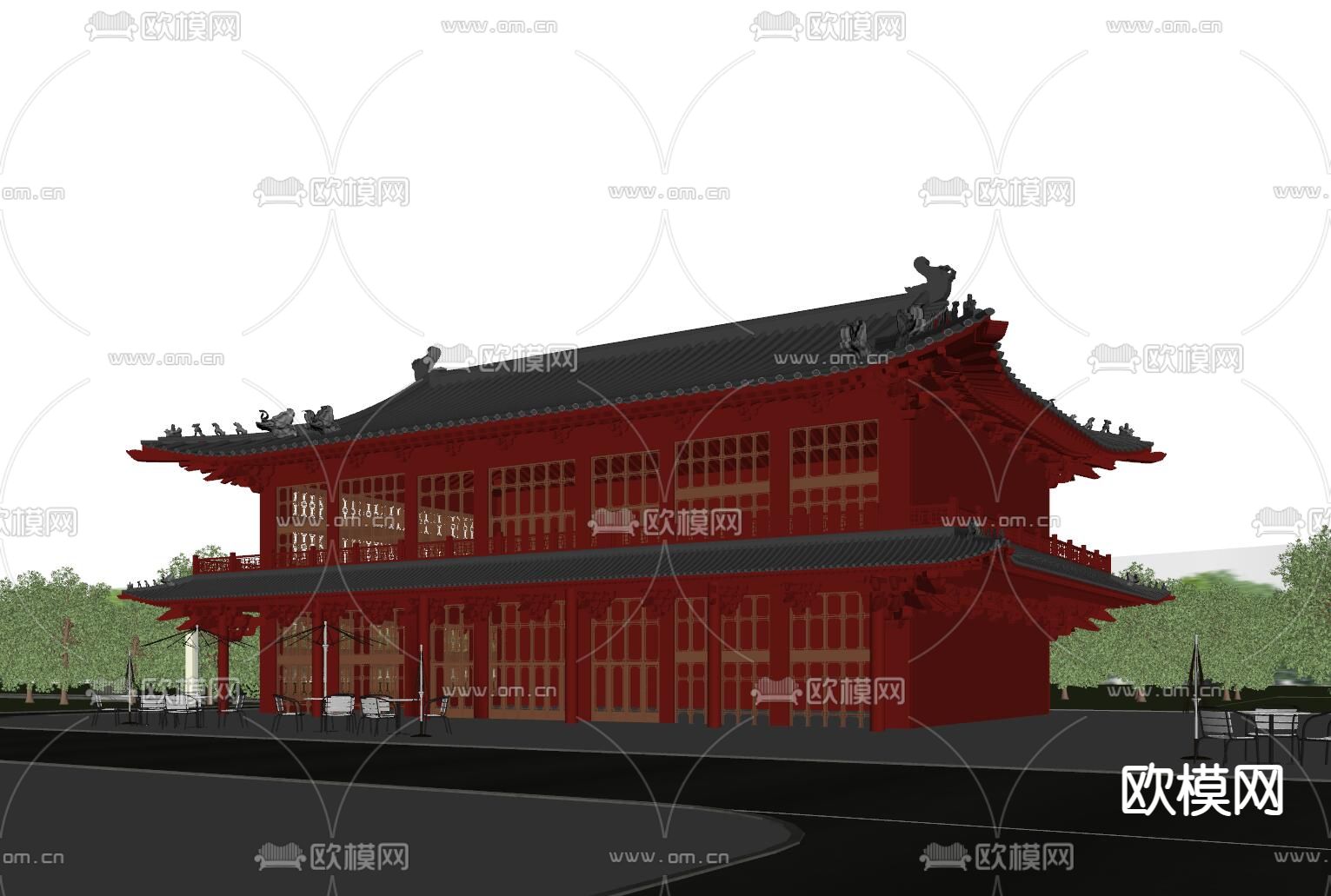 中式古建 大殿su模型下载（渲染图2）