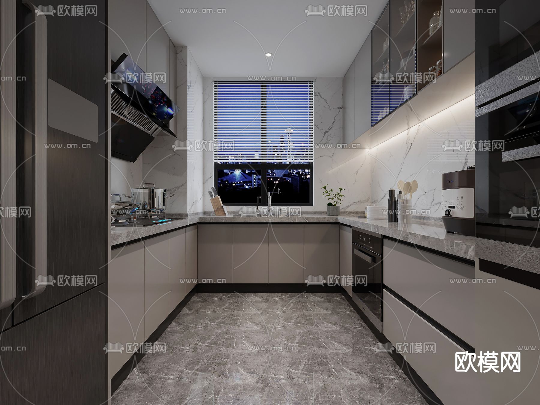 现代厨房 橱柜3d模型下载（渲染图1）