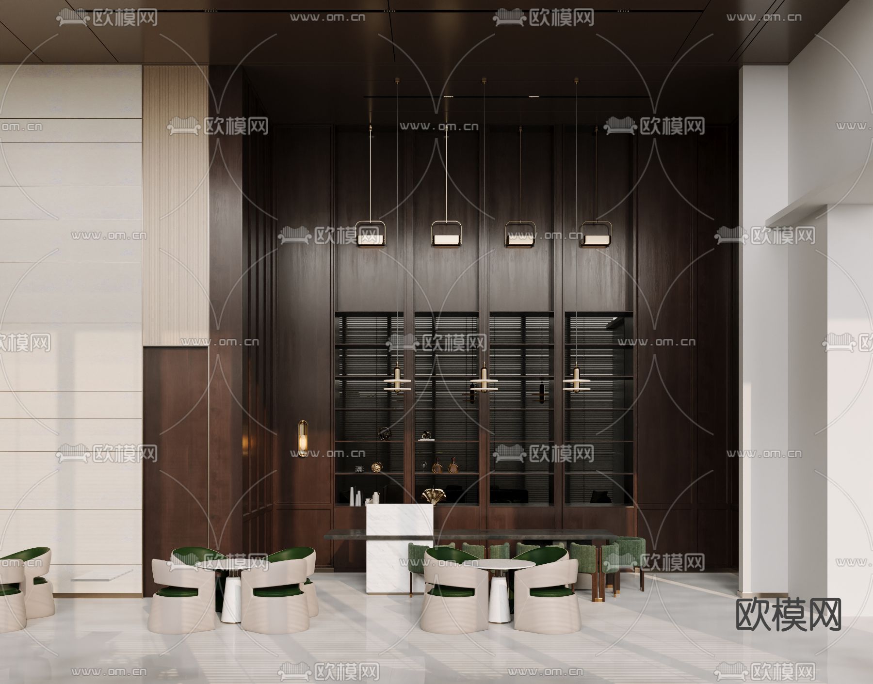 中古风售楼处 洽谈区su模型下载（渲染图2）