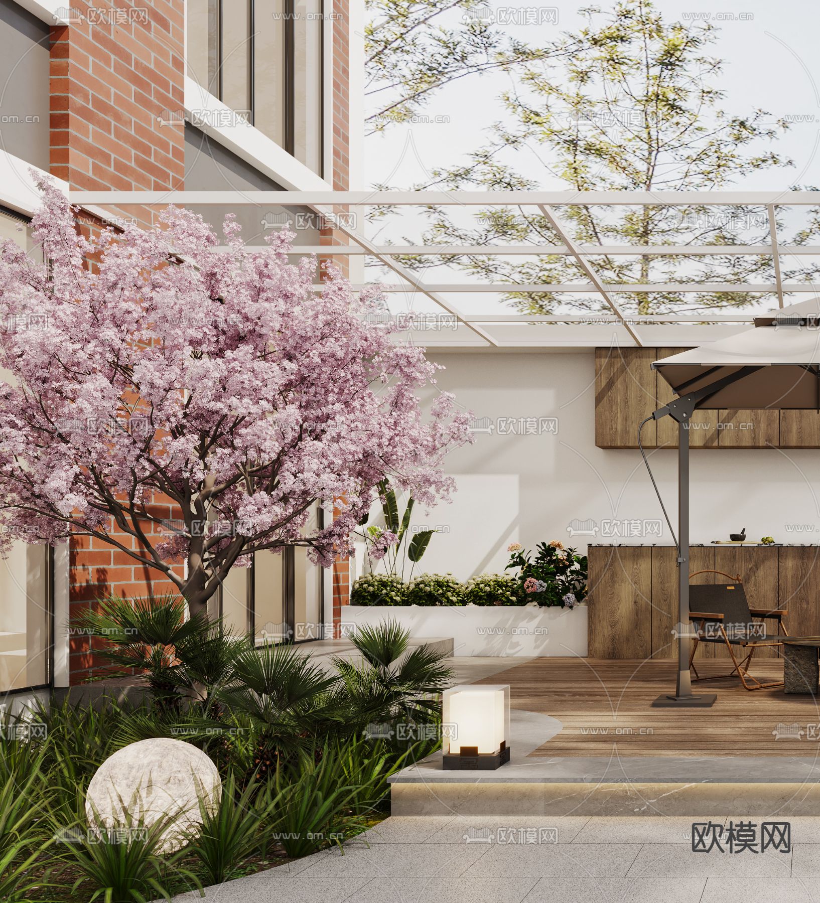 别墅庭院 天井花园3d模型下载（渲染图2）