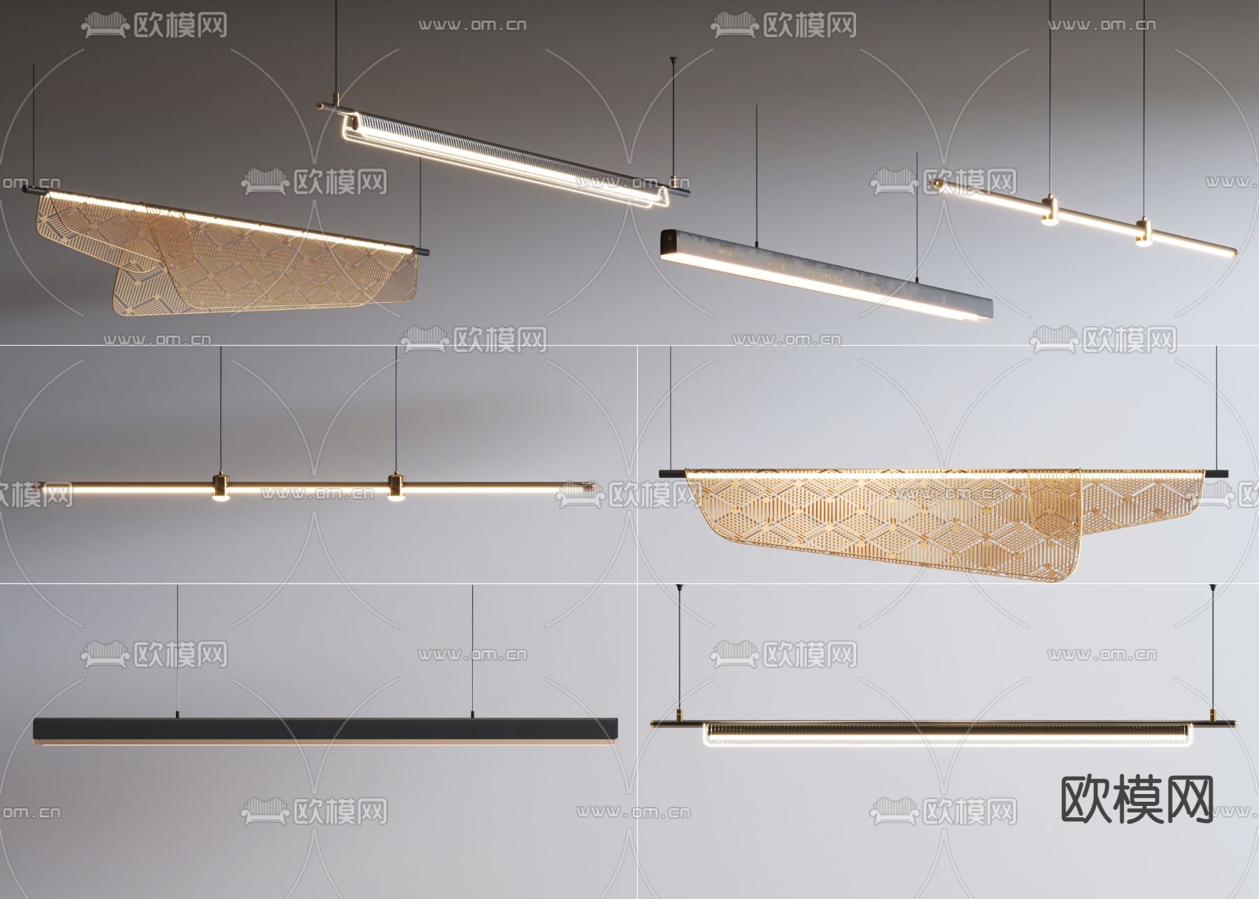 长条吊灯 办公吊灯3d模型下载