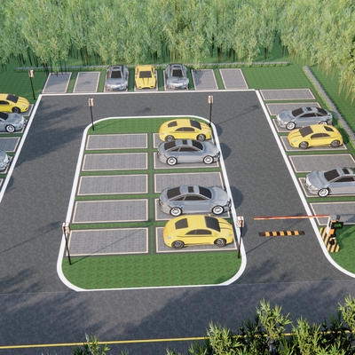 路边生态停车场 智慧停车场su模型