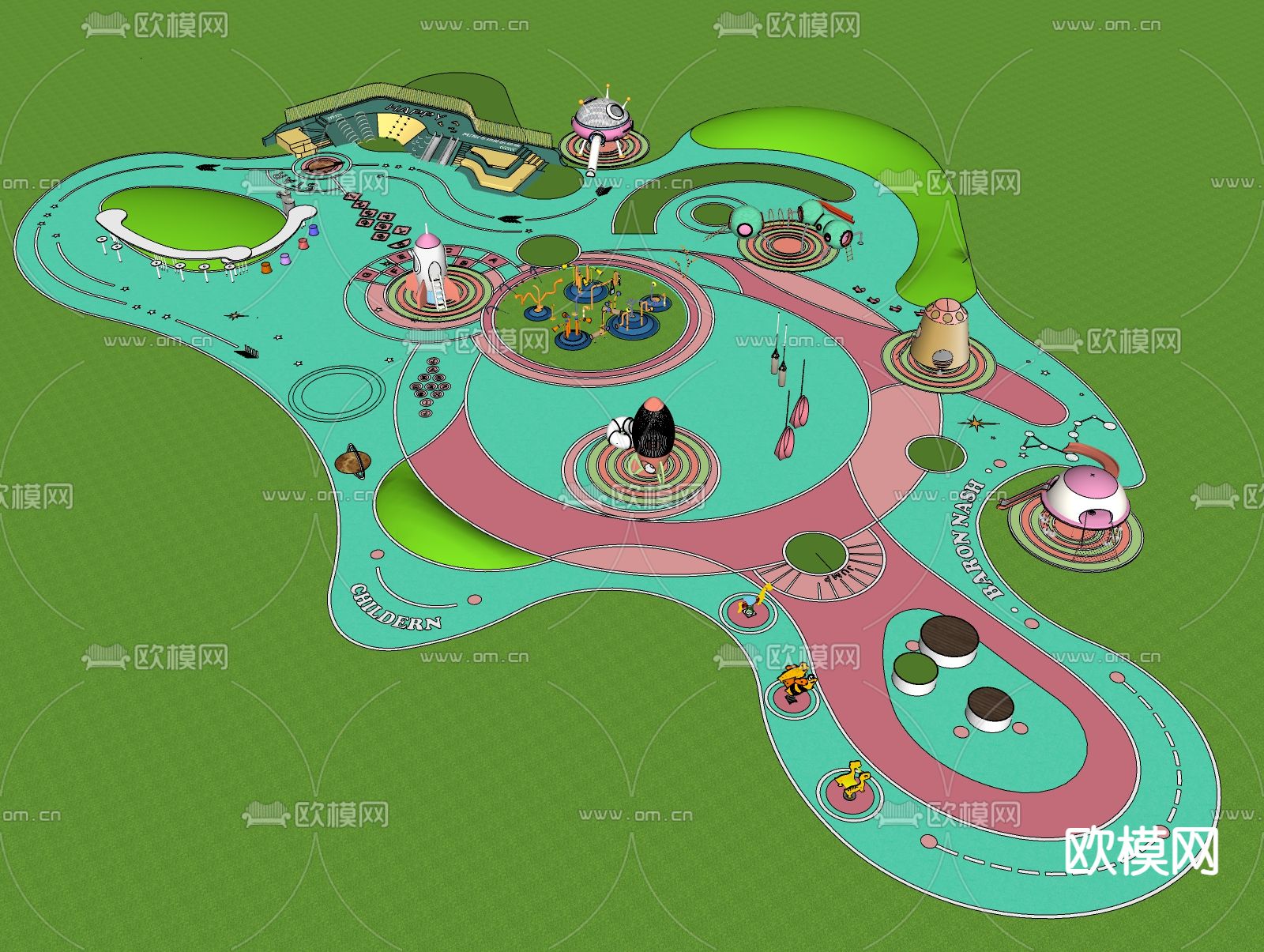 现代景观游乐区su模型下载（渲染图1）