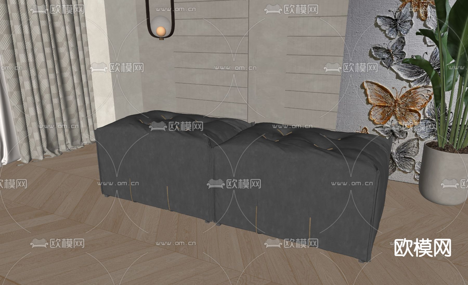 现代沙发凳su模型下载（渲染图1）