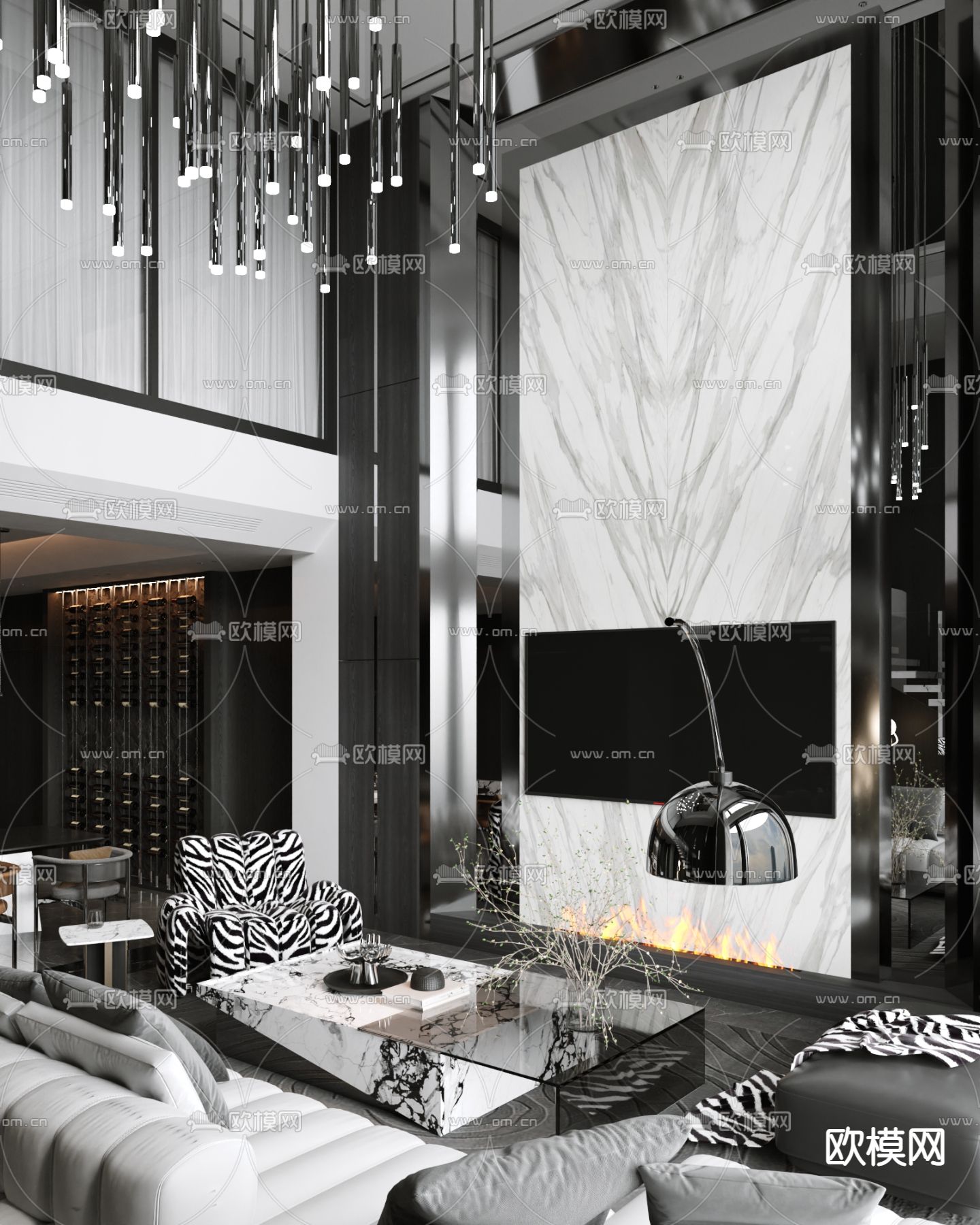 高级灰客餐厅su模型下载（渲染图5）