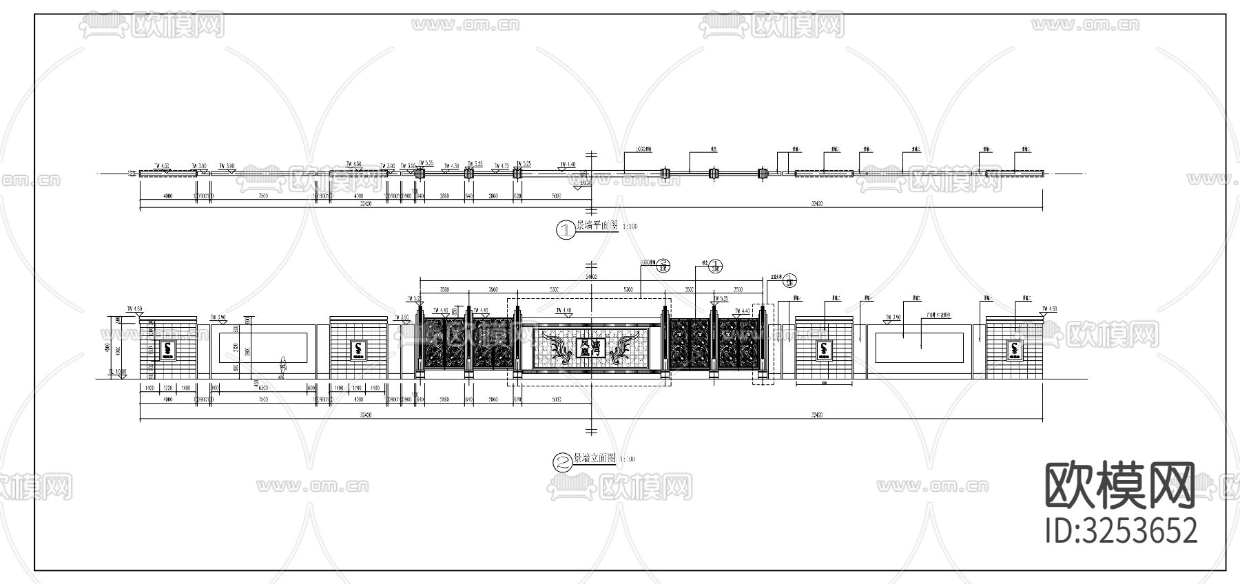特色景墙cad大样图下载（渲染图2）