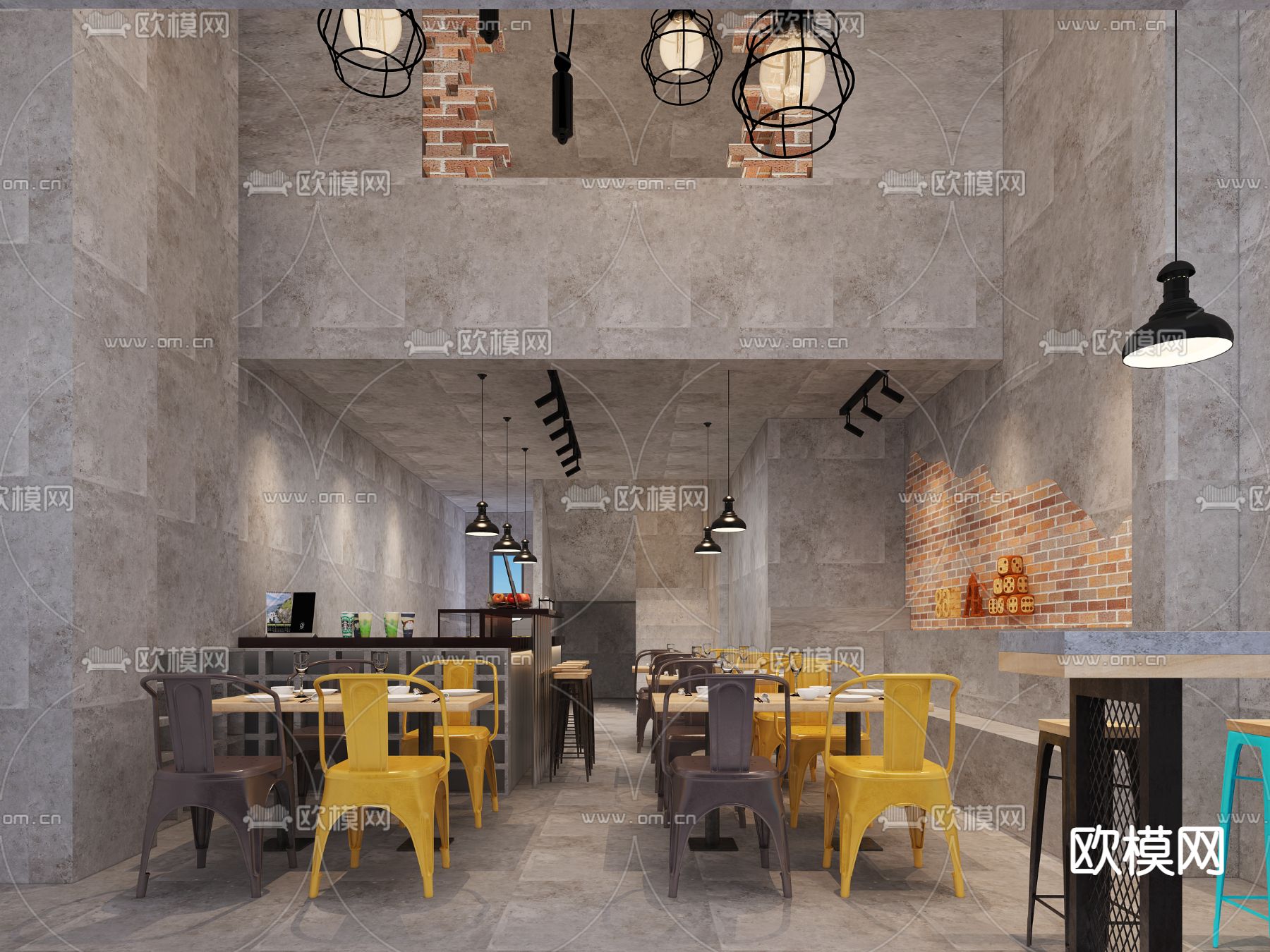 工业风快餐店 小吃店3d模型下载