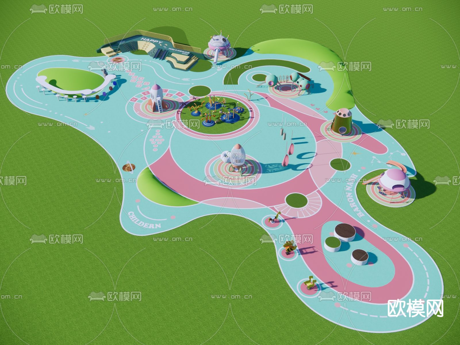 现代景观游乐区su模型下载（渲染图4）