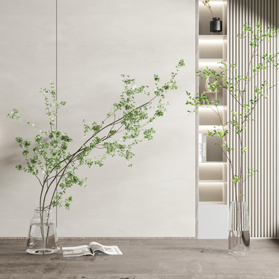  现代绿植花瓶 水生植物su模型 