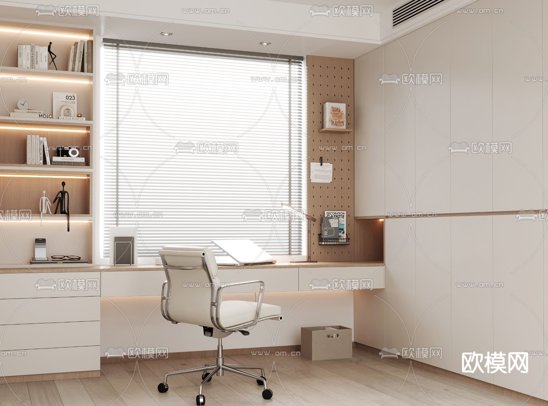 现代书桌 衣柜一体柜 su模型下载（渲染图2）