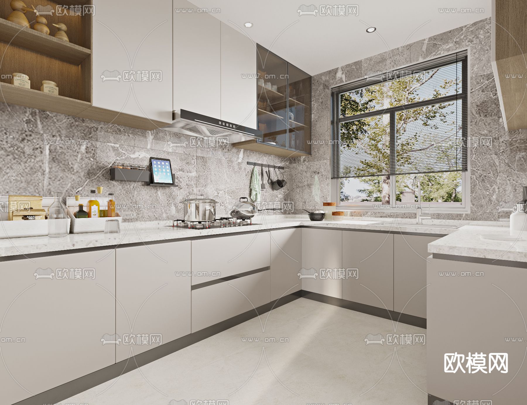 现代客餐厅 岛大理石餐桌3d模型下载（渲染图4）