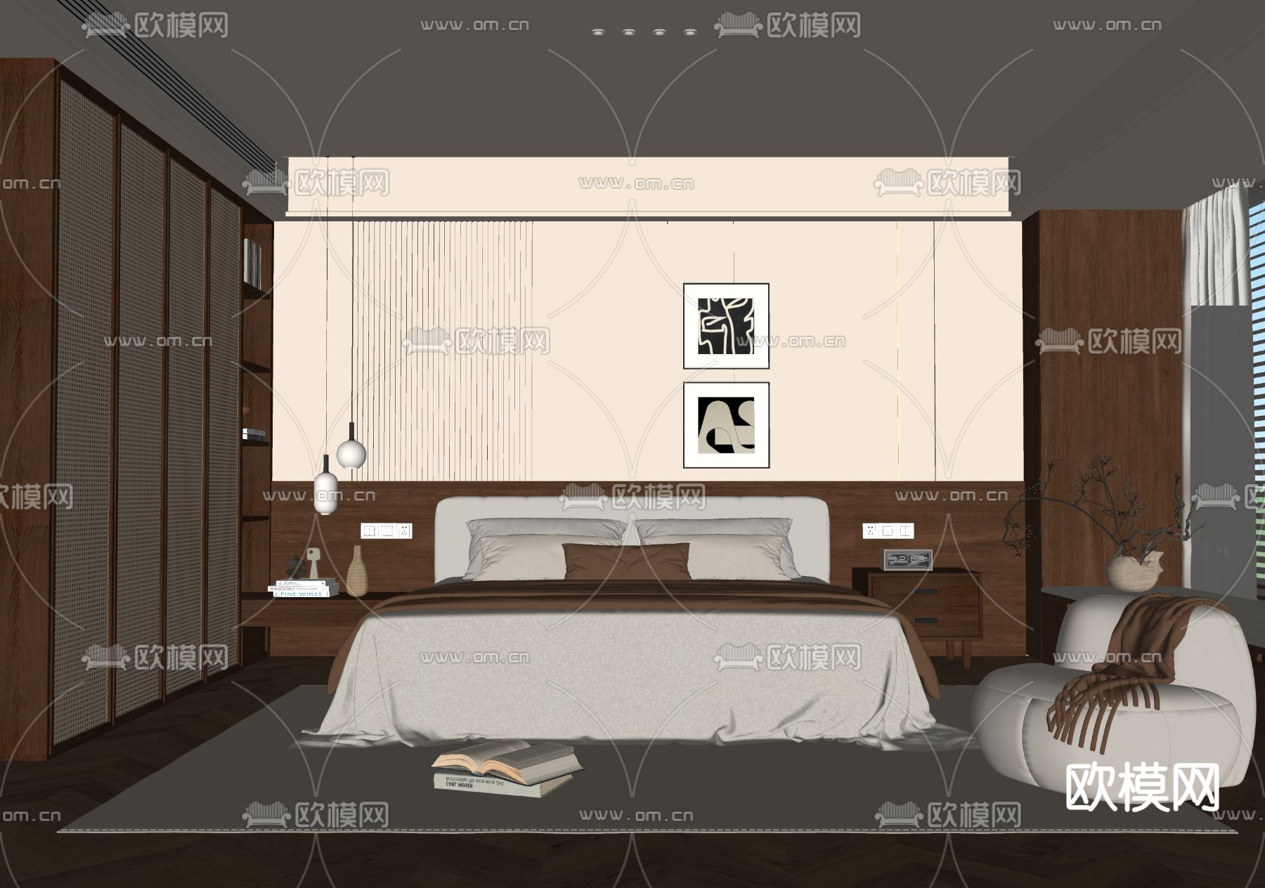 中古风卧室 主人房su模型下载（渲染图1）