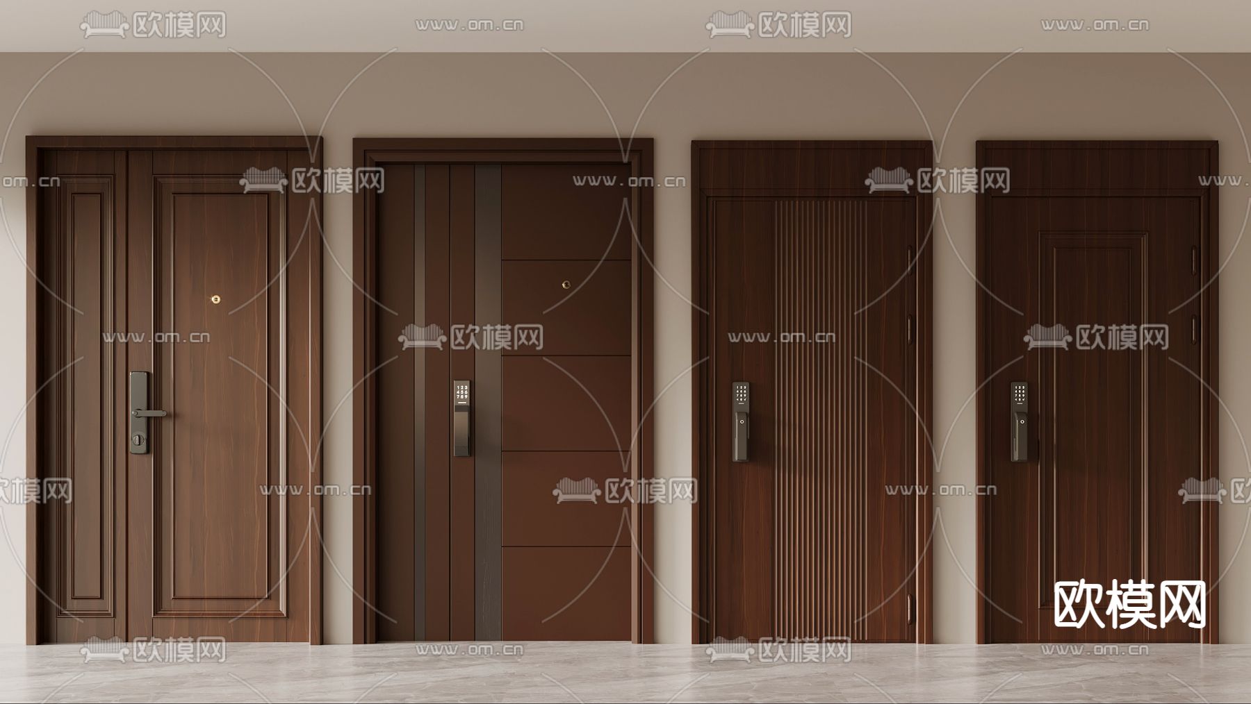 中式双开门 入户门 子母门3d模型下载