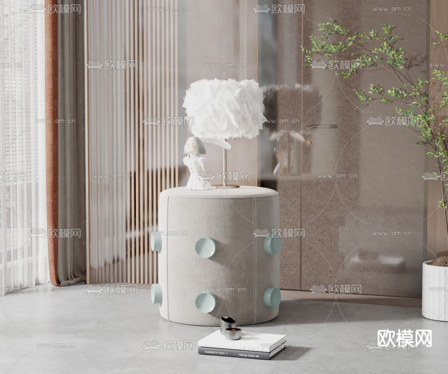 现代床头柜su模型下载（渲染图2）