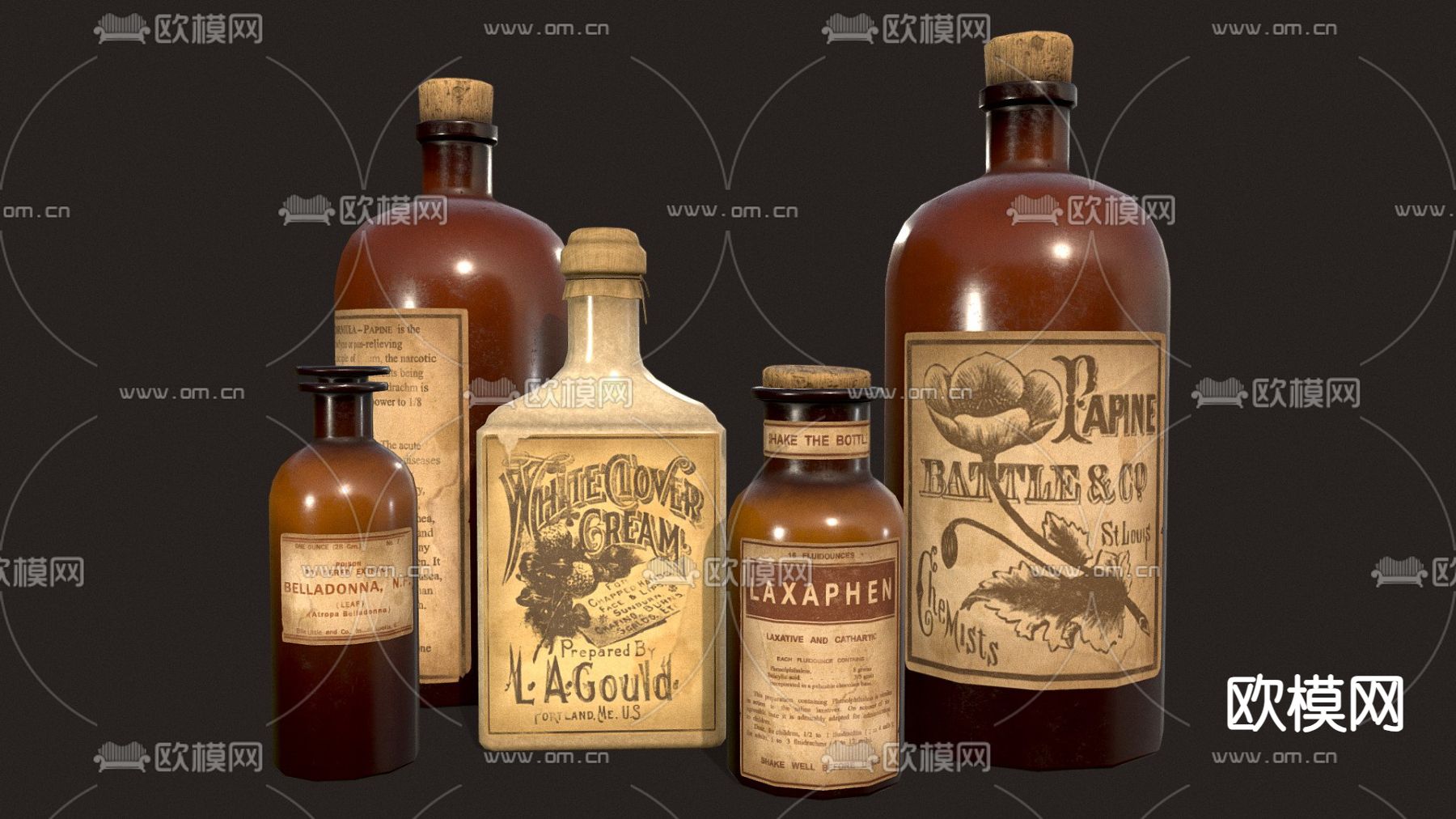 欧式古典药瓶3d模型下载（渲染图1）