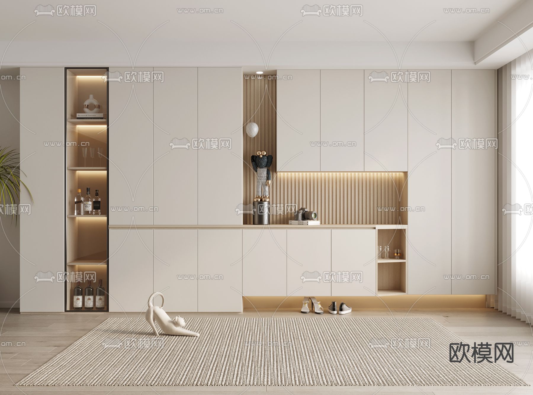 奶油风鞋柜3d模型下载