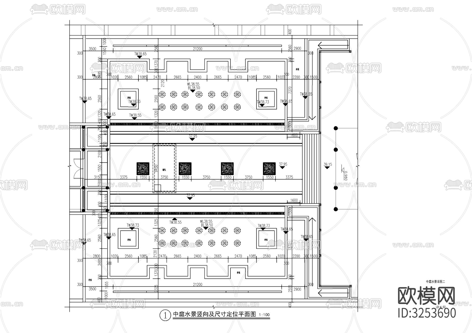 现代中庭水景cad大样图下载（渲染图1）