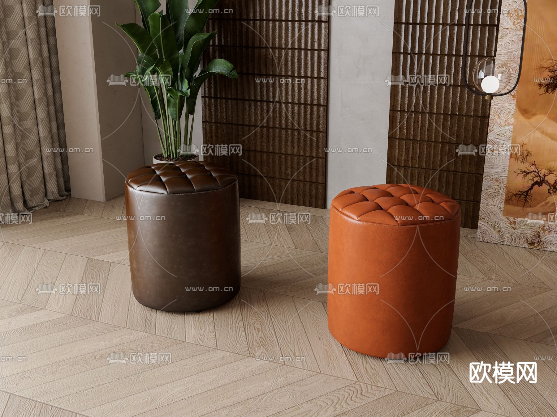 新中式换鞋凳su模型下载（渲染图2）