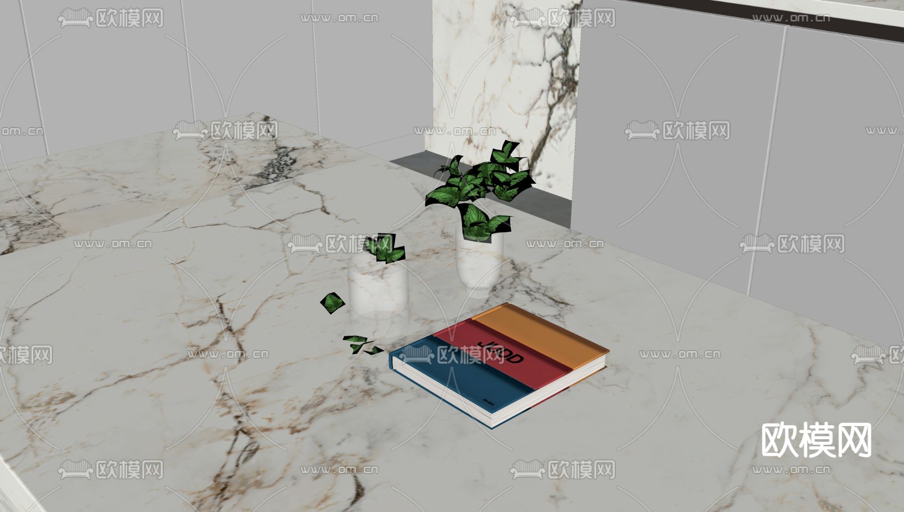 书籍 水杯 薄荷su模型下载（渲染图1）