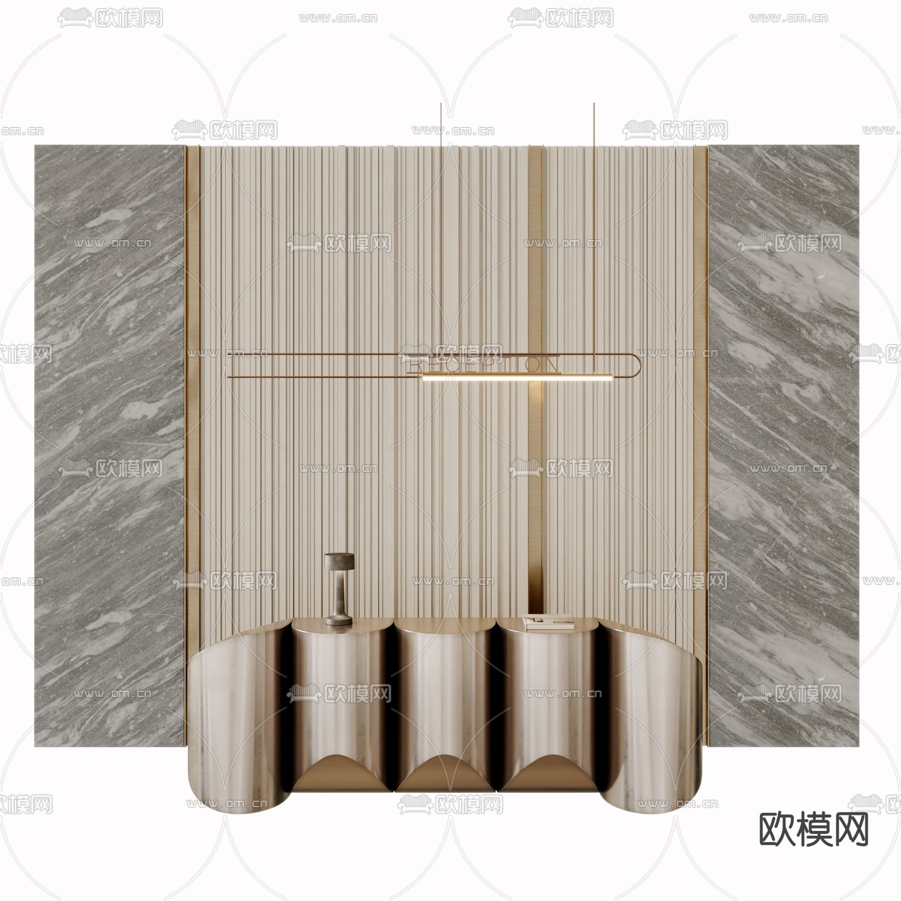 轻奢前台 接待台 服务台3d模型下载（渲染图1）