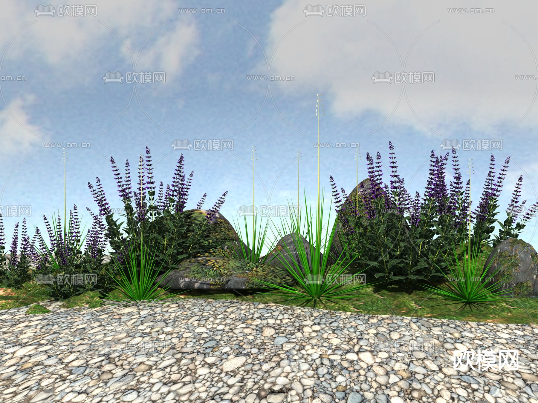 新中式花草3d模型下载