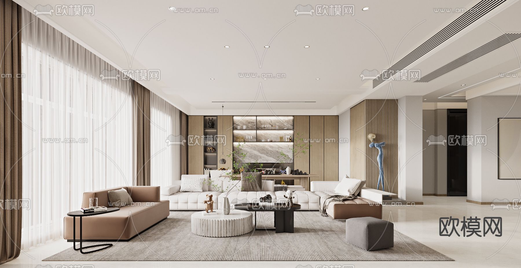 现代客餐厅 岛大理石餐桌3d模型下载（渲染图1）