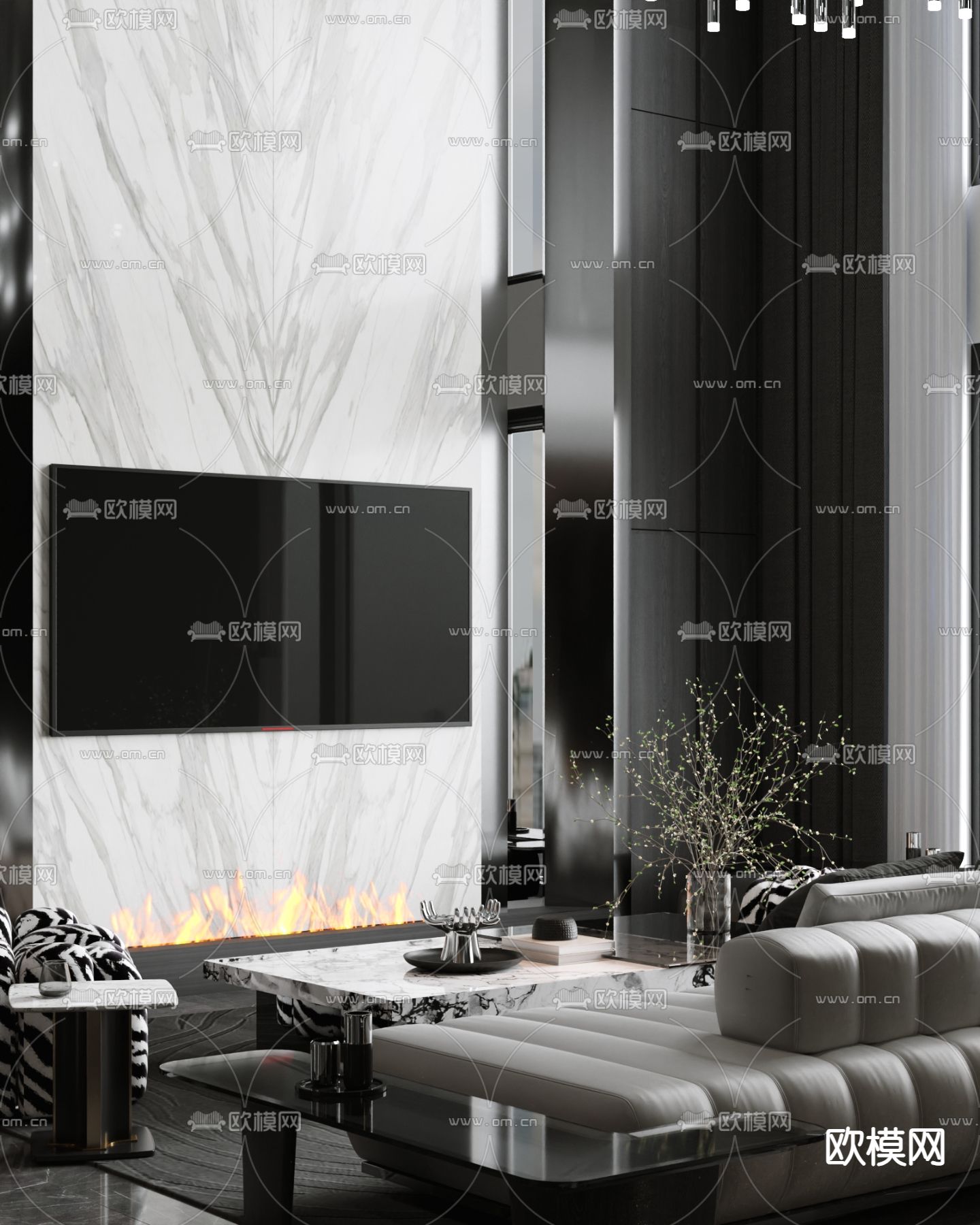 高级灰客餐厅su模型下载（渲染图6）